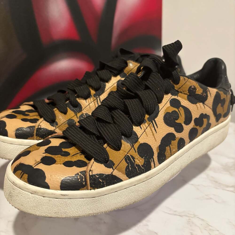 Coach High Line Wild Beast Leopard Print Pebble Leather Low Top Sneakers Sz 8.5 - Picture 2 of 14